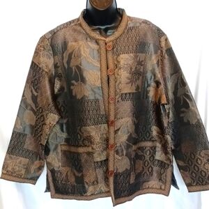 Tudor Court Tapestry Brocade mandarin style collar jacket sz XL